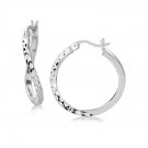 Sterling Silver Rhodium Plated Twist Style Hoop Diamond Cut Earrings (20mm) D195263