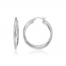 Sterling Silver Ridged Hoop Earrings with Textured Design D70294785