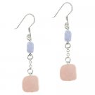 Sterling Silver Rose Quartz & Lace Agate Nugget Dangle Earrings E9668M7