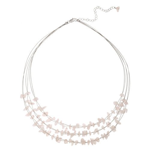 Sterling Silver Rose Quartz Chips 3-Row Graduating Necklace N11754RQ