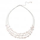 Sterling Silver Rose Quartz Chips 3-Row Graduating Necklace N11754RQ