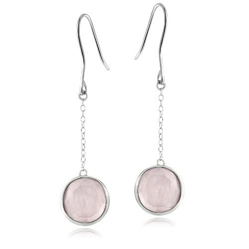 Sterling Silver Rose Quartz Round Dangle Earrings E13581RQ