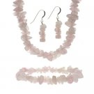 Sterling Silver Rose Quartz Stone Chip Jewelry Set S4677