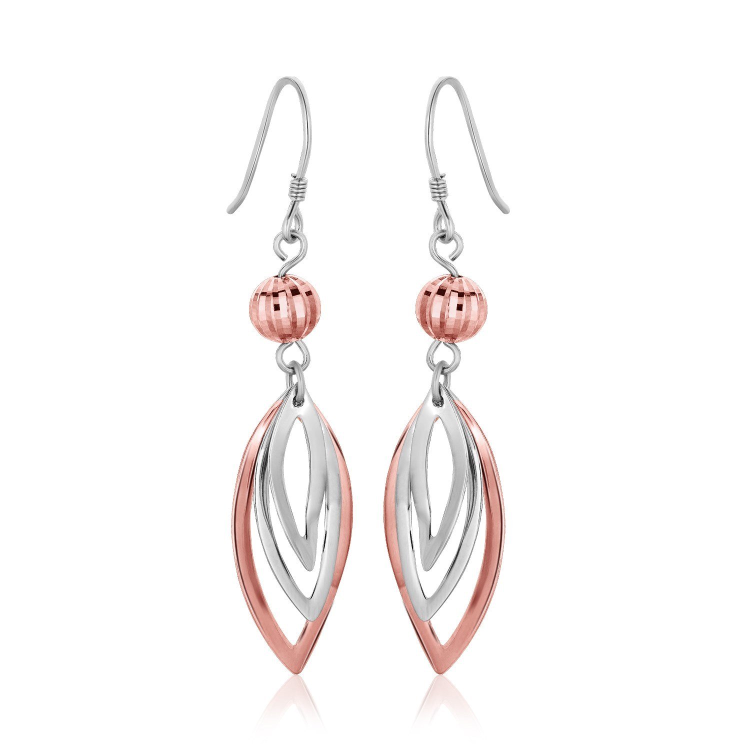 Sterling Silver Rose Tone Cascading Open Marquis Drop Earrings Rose Gold Plated Silver