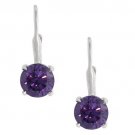 Sterling Silver Round Amethyst CZ Leverback Earring E11199AZ