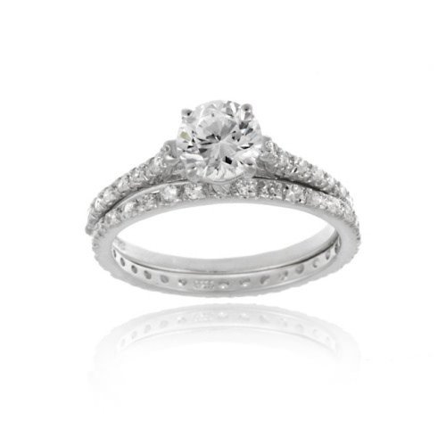 Sterling Silver Round CZ Bridal Engagement Ring Set R10822-11