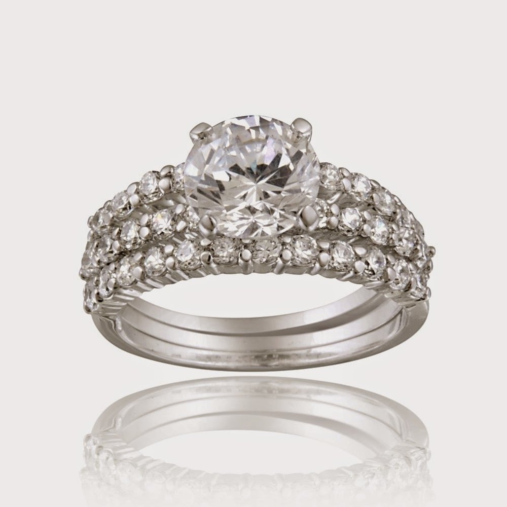 Sterling Silver Round CZ Bridal Engagement Stackable Ring Set R10817-9