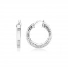 Sterling Silver Round Hoop Earrings with Greek Key Pattern Sterling Silver