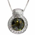 Sterling Silver Round Olive Green and Simulated Diamond CZ Circle Pendant P2599OL