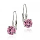 Sterling Silver Round Pink CZ Leverback Earring E378