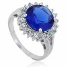 Sterling Silver Round Tanzanite CZ & Clear CZ Border Ring Size 8 R2645TZ-8
