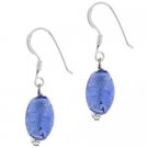 Sterling Silver Royal Blue Foil Glass Oval Dangle Earrings E10226M2