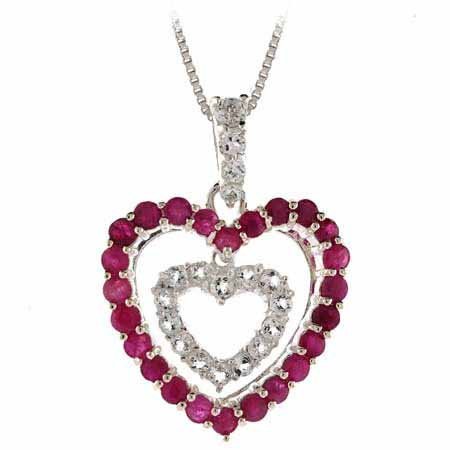 Sterling Silver Ruby & CZ Heart within a Heart Pendant P6051RU