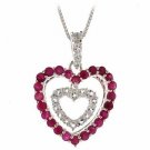 Sterling Silver Ruby & CZ Heart within a Heart Pendant P6051RU