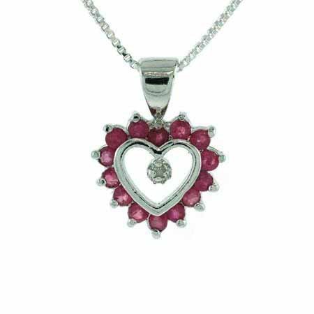 Sterling Silver Ruby and Diamond accentHeart Pendant P4809RU