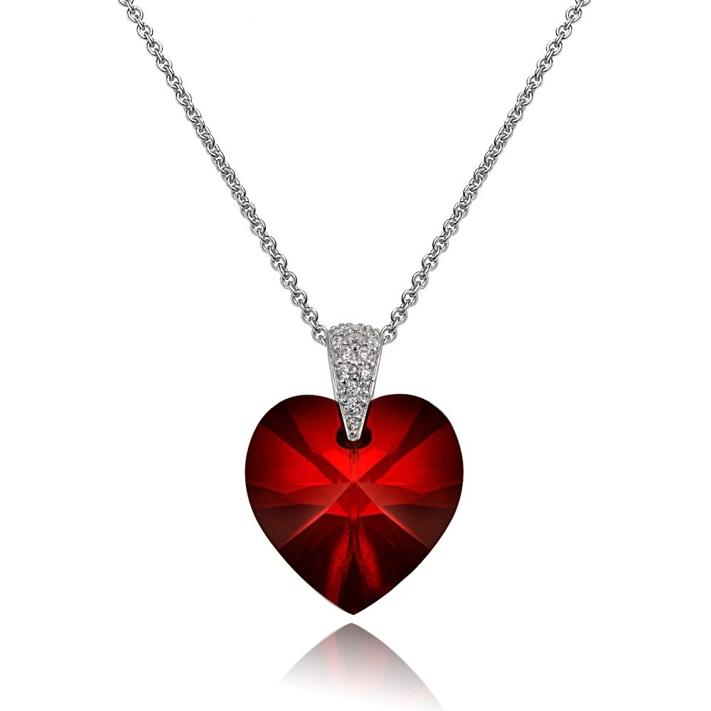 Sterling Silver Ruby Heart Necklace created with Swarovski Crystals P15717RU