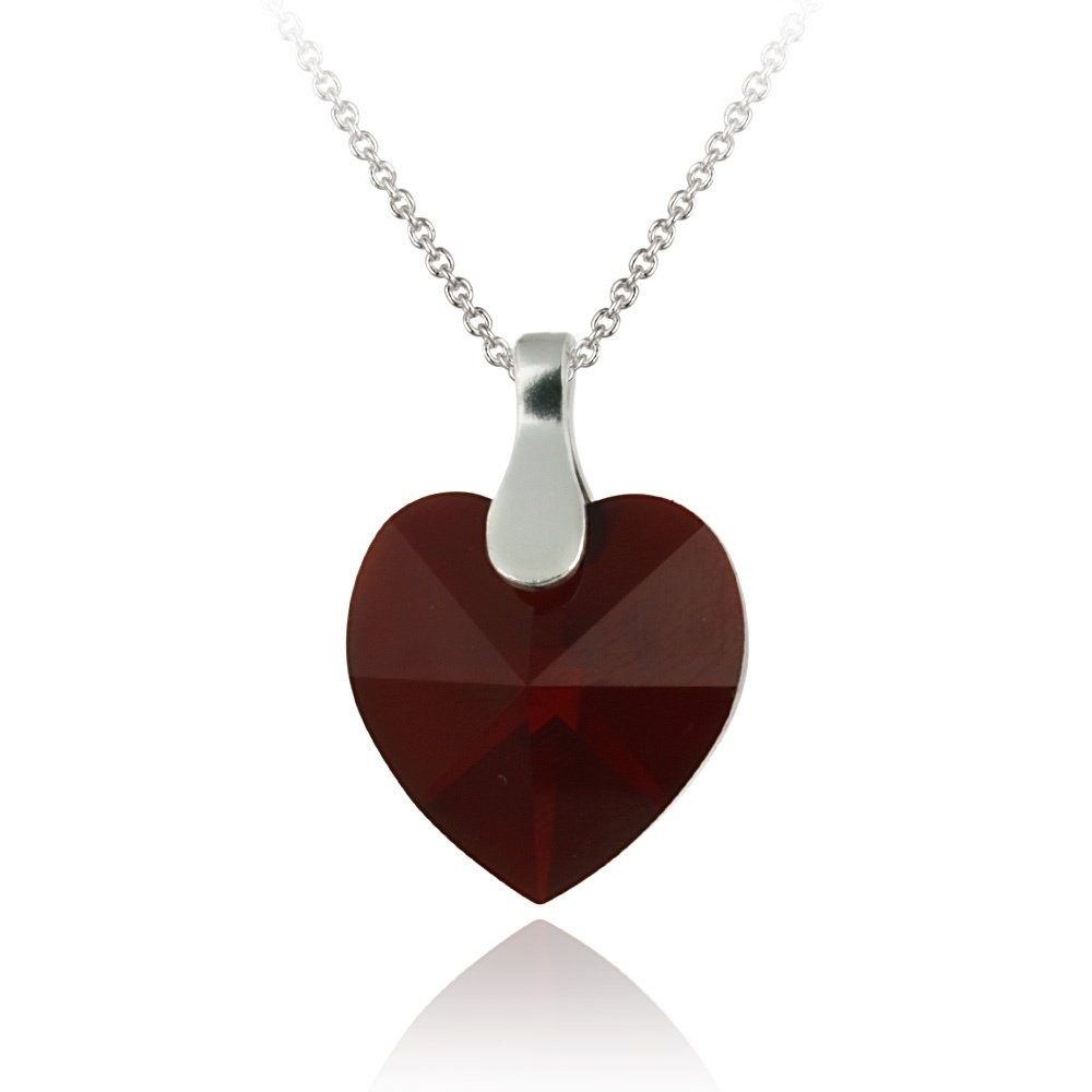 Sterling Silver Ruby Red Red Swarovski Elements Heart Necklace P12162RU