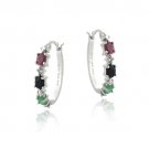 Sterling Silver Ruby, Sapphire, Emerald & Diamond Accent Oval Hoop Earrings H13157M1