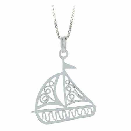 Sterling Silver Sail Boat Filigree Pendant P9065