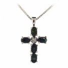 Sterling Silver Sapphire & Diamond Accent Cross Pendant P4140S