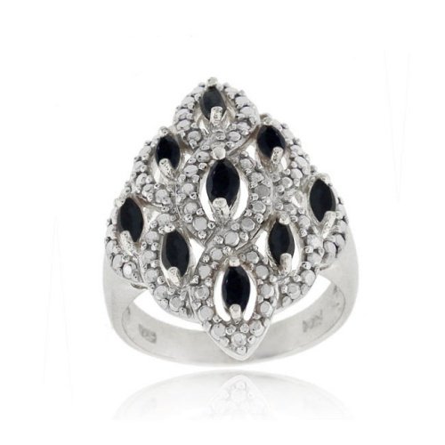 Sterling Silver Sapphire & Diamond Accent Diamond Shaped Ring Size 8 R11165S-8