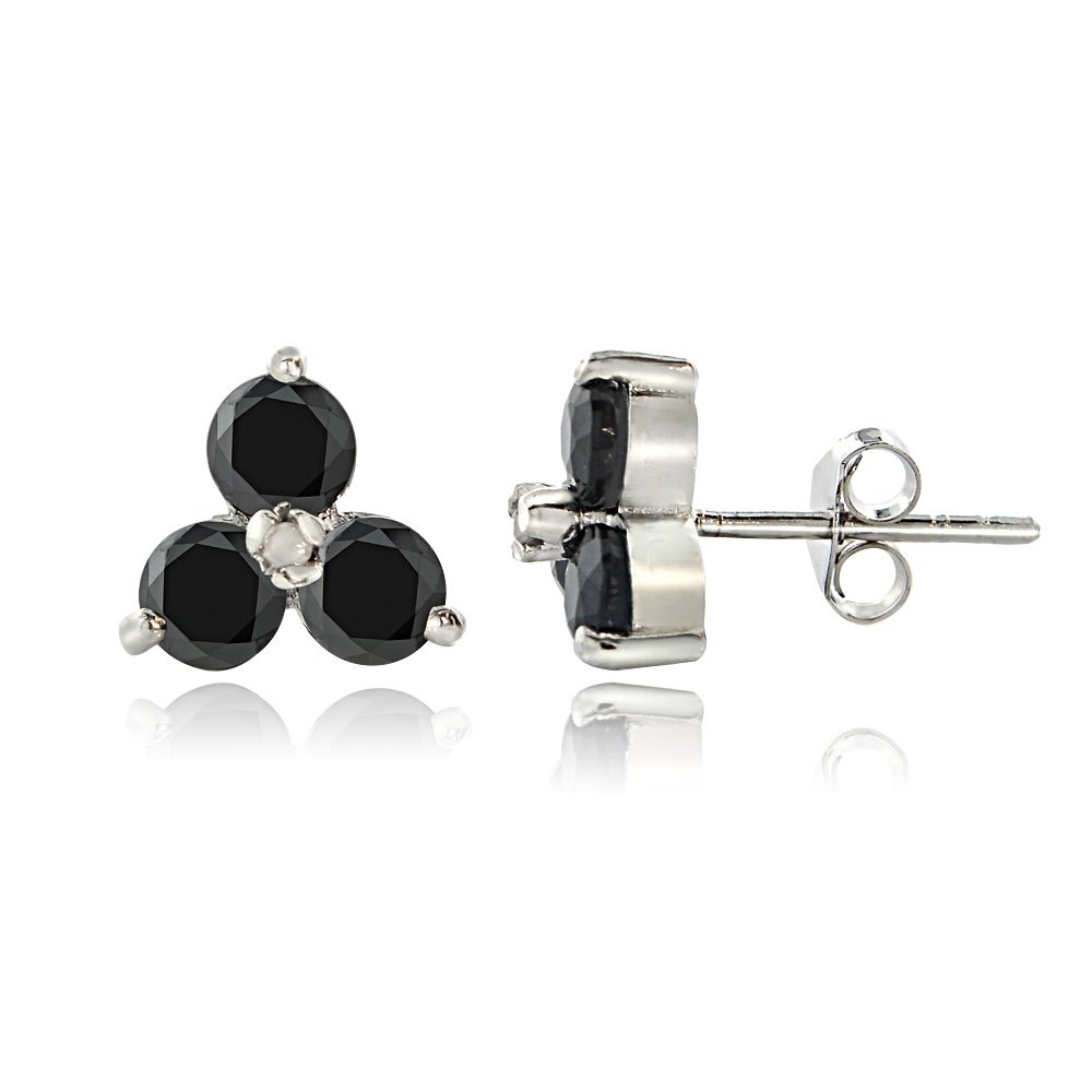 Sterling Silver Sapphire & Diamond Accent Three Stone Earrings 2433