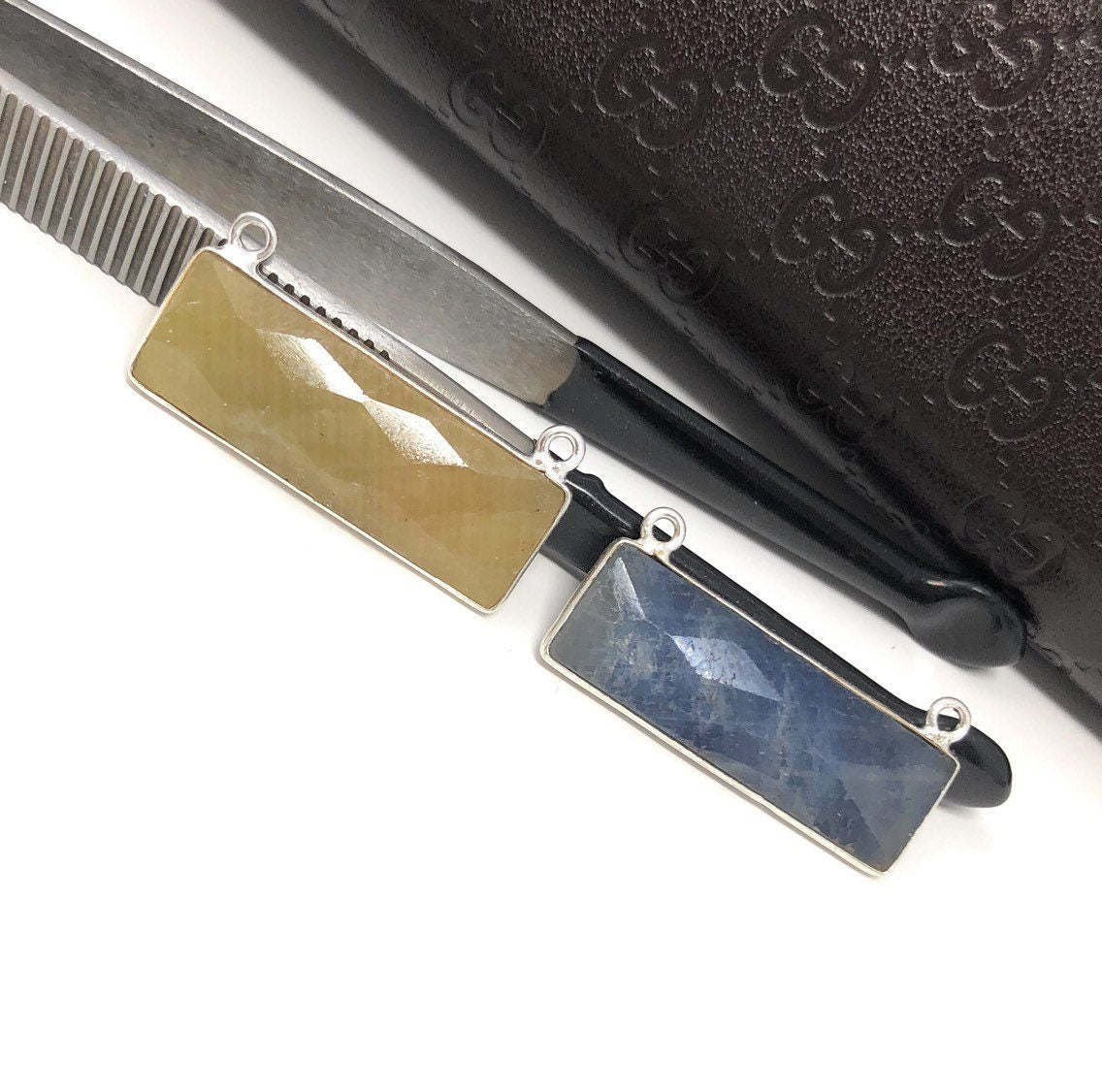Sterling Silver Sapphire Gemstone Bar ConnectJewelry Supplies Jewelry Findings 36.5mmX10mm Yellow
