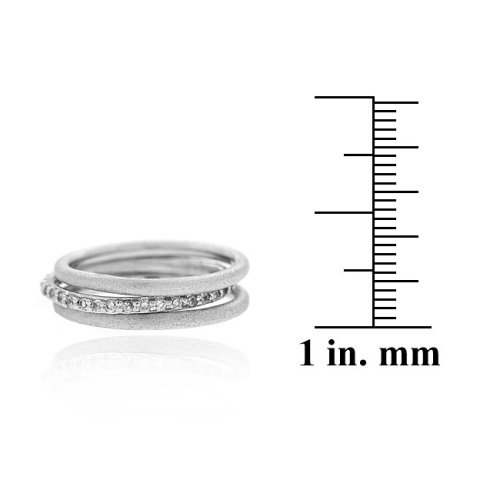 Sterling Silver Satin Brushed Cubic Zirconia Stackable Rings R11191-8