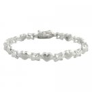 Sterling Silver Satin Heart & Flower Bracelet B10599