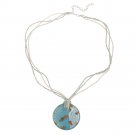 Sterling Silver Sea Blue & Silver Glass Disc Fashion Pendant P12133M