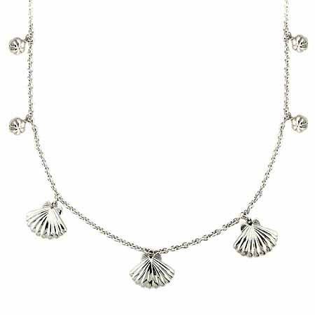 Sterling Silver Sea Shell Puffed Rolo Link Necklace N9170
