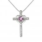 Sterling Silver Simulated Alexandrite Cross Heart Pendant Necklace P12244AXZ