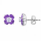 Sterling Silver Simulated Amethyst Cubic Zirconia and Simulated Diamond CZ Flower Post Earrings 2219
