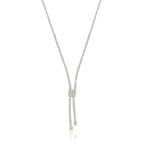 Sterling Silver Simulated Diamond & Light Green cz Y Pave Prong Drop Necklace N4697LGR