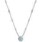 Sterling Silver Simulated Diamond and Aquamarine cz Rolo Link Necklace N4775AQZ