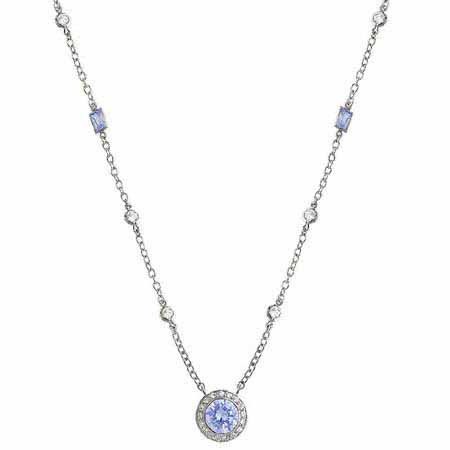 Sterling Silver Simulated Diamond and Lavender cz Rolo Link Necklace N4775L