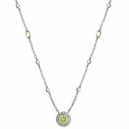 Sterling Silver Simulated Diamond and Light Green cz Rolo Link Necklace N4775LGR