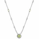 Sterling Silver Simulated Diamond and Light Green cz Rolo Link Necklace N4775LGR