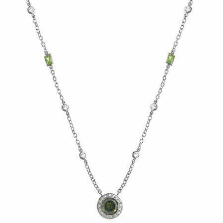 Sterling Silver Simulated Diamond and Olive cz Rolo Link Necklace N4775OL