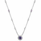 Sterling Silver Simulated Diamond and Simulated Amethyst cz Rolo Link Necklace N4775LAZ