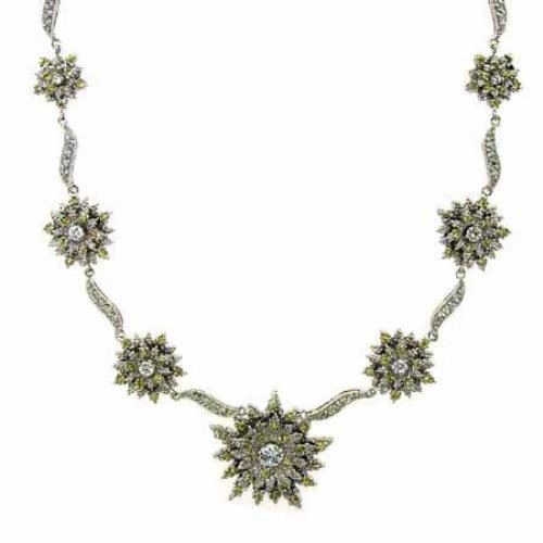 Sterling Silver Simulated Diamond and Yellow cz Sunburst Flower Necklace N6022Y