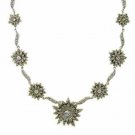 Sterling Silver Simulated Diamond and Yellow cz Sunburst Flower Necklace N6022Y