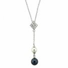 Sterling Silver Simulated Diamond cz and Simulated Gray and White Pearl Necklace N8393GPPL