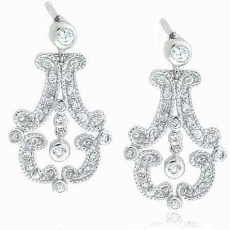 Sterling Silver Simulated Diamond CZ Antique Chandelier Earrings 2582