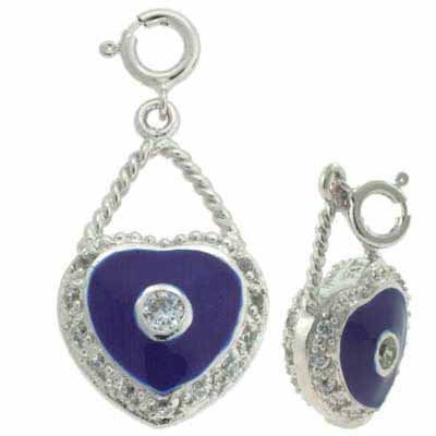 Sterling Silver Simulated Diamond CZ Blue Enamel Heart Pendant and Charm P3057BL