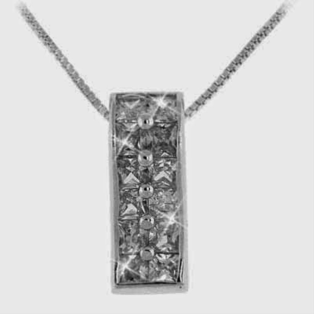 Sterling Silver Simulated Diamond CZ Cubic Zirconia Rectangle Pendant P4347