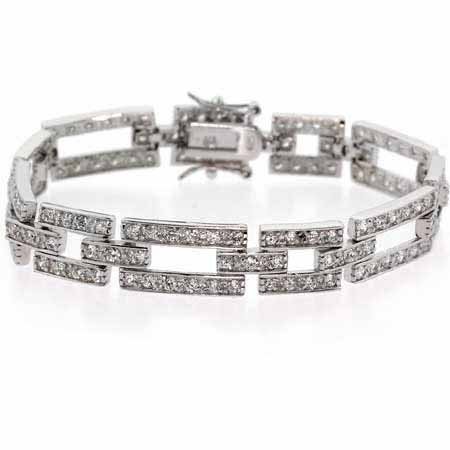 Sterling Silver Simulated Diamond cz Rectangle and Square Link Bracelet B8152