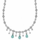 Sterling Silver Simulated Diamond cz Round link Aquamarine Teardrop Necklace N5000AQZ