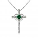 Sterling Silver Simulated Emerald Cross Heart Pendant Necklace P12244LGQ