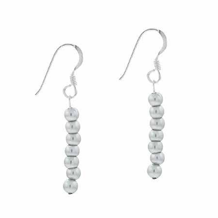 Sterling Silver Simulated Gray Pearl Stone 6 Bead Beaded Dangle Earrings E9078GM